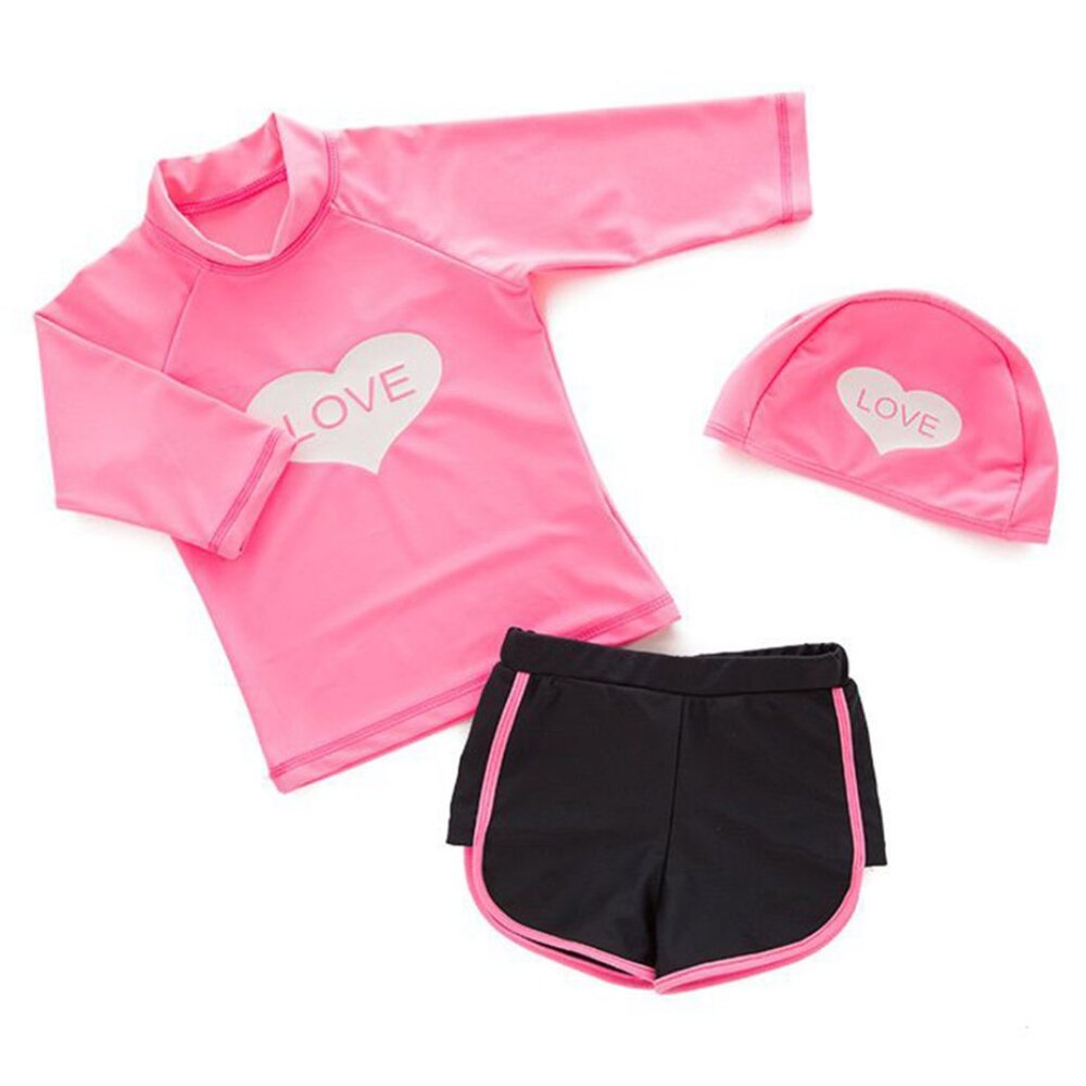 Love Heart Pink 3pcs Girl Swimwear Set